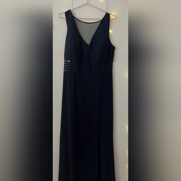 Navy Morgan & Co. Womens Solid With Mesh A-Line Dress Junior Size 16 W - Picture 6 of 10